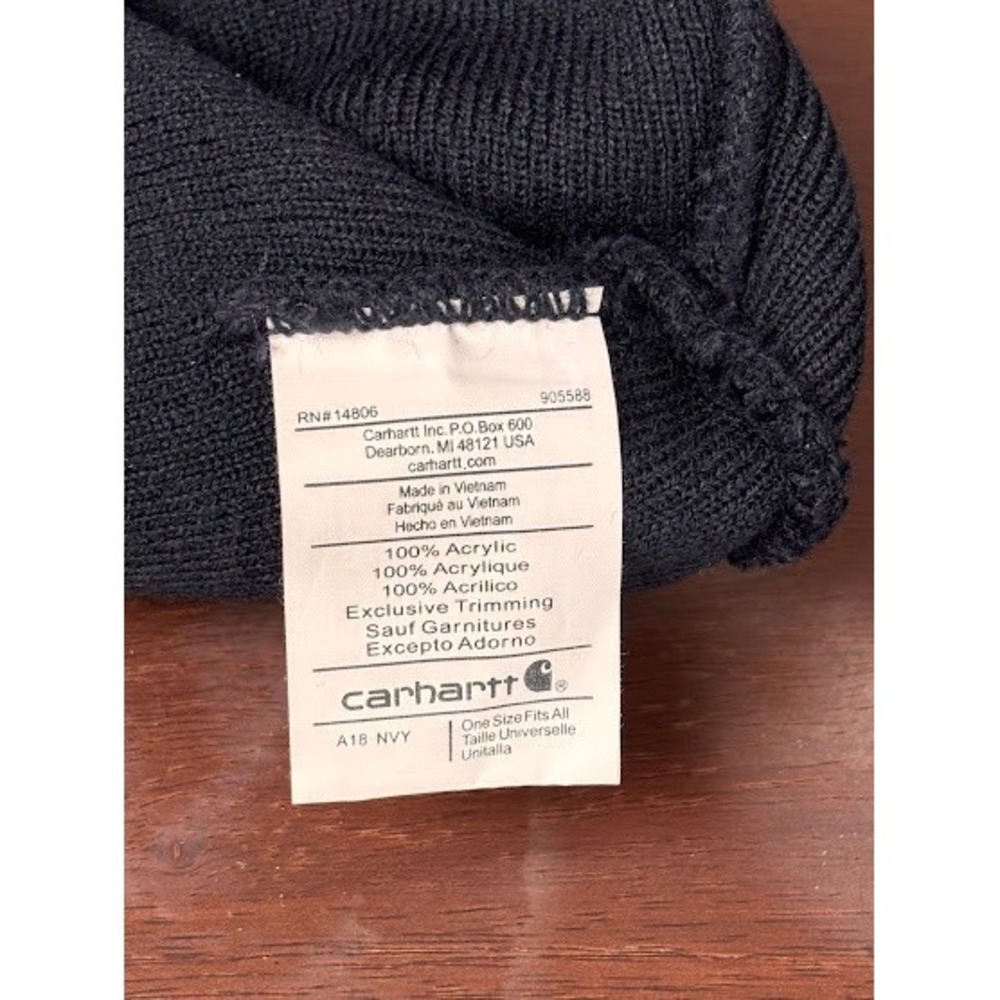 Carhartt A18 NVY Navy Blue Acrylic Rib Knit Watch Hat Beanie One Size - Picture 3 of 4